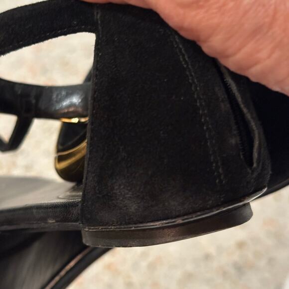 Gucci Coraline Nero Black Suede Thong T strap flats gold bamboo 2014 size 35.5 - Picture 8 of 15